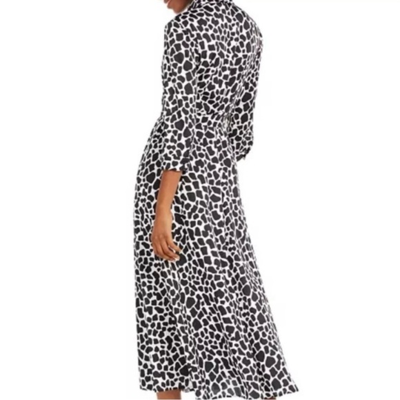 NWT INC Animal-Print Maxi Shirtdress Black White Belt Collar 3/4 Sleeve Size 16 - Picture 3 of 10